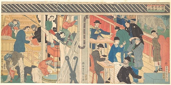 Sales Room at the Foreign Trade Building in Yokohama 1861-Utag,  Poster Print Wall Art