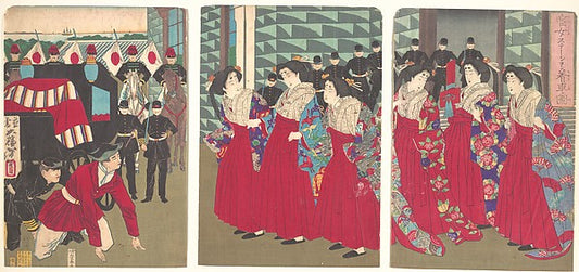 ,Illustration of Ladies-in-waiting boarding at a st,16x12"(A3) Poster