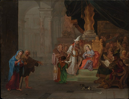 Louis Félix de La Rue:Classical Scene with Figures Gathered -16x12"(A3) Poster