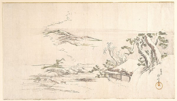 A Snow–clad Landscape with Gray Clouds c1800-Katsushika Hokusa,16x12"(A3) Poster