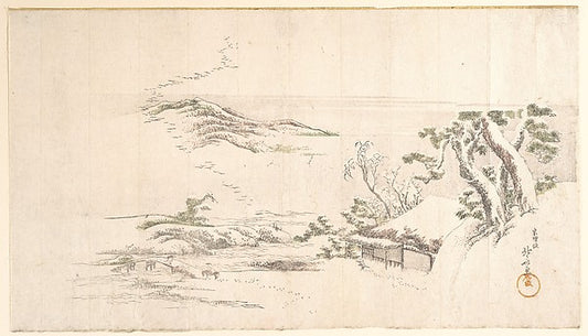A Snow–clad Landscape with Gray Clouds c1800-Katsushika Hokusa,16x12"(A3) Poster