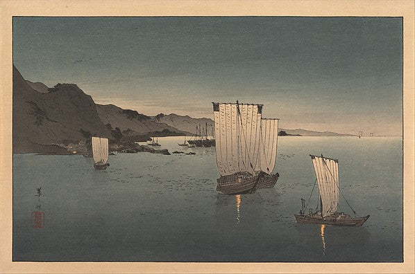Fishing Boats at Dusk early 20th cent-Kah?,  Poster Print
