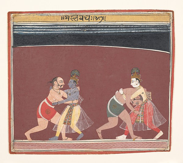 Krishna and Balarama Fight the Evil King Kamsa’s Wrestlers -  Pa,  Poster Print Wall Art