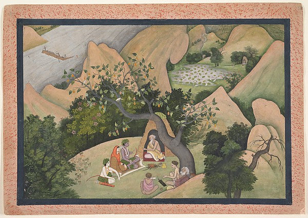 Rama  Sita  and Lakshmana at the Hermitage of Bharadvaja -  Foli,  Poster Print Wall Art