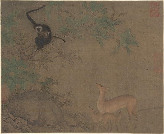 Ming China,Gibbons and Deer-Unidentified Artist Chinese,, 16x12"(A3) Poster