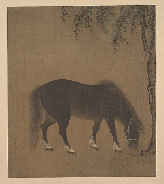 Ming China,Horse and Willow Tree early 15th cent-Unidentif,  Poster Print Wall Art