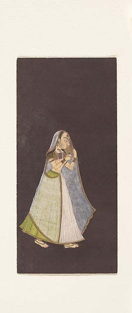 A Lady Walking at Night Holding an Oil Lamp c1725,16x12"(A3) Poster