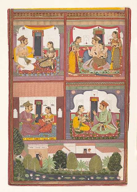 Four Love Scenes and a Landscape -  Page from a Dispersed Raskap,  Poster Print Wall Art