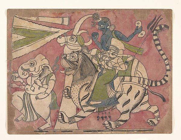Ganesha Leads Shiva and Durga in Procession 18th cent,16x12"(A3)Poster