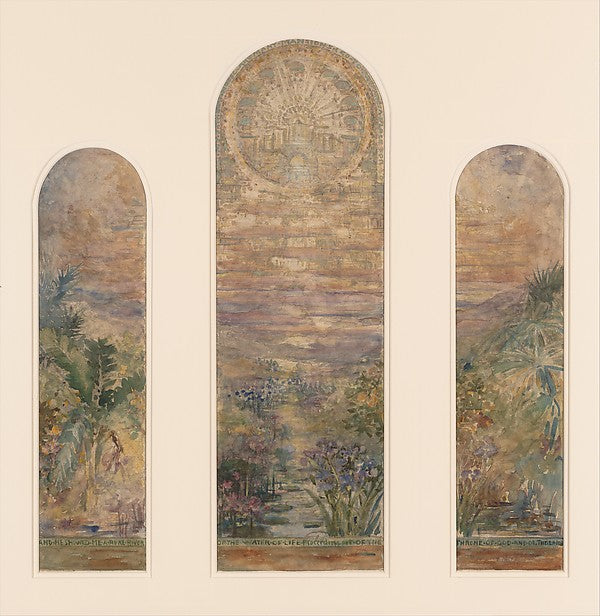 Design for three light landscape window 1900–1915 Possibly Tif,  Poster Print Wall Art