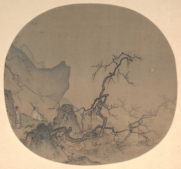 Viewing plum blossoms by moonlight early 13t,Classic Ming China Image,  Poster Print Wall Art
