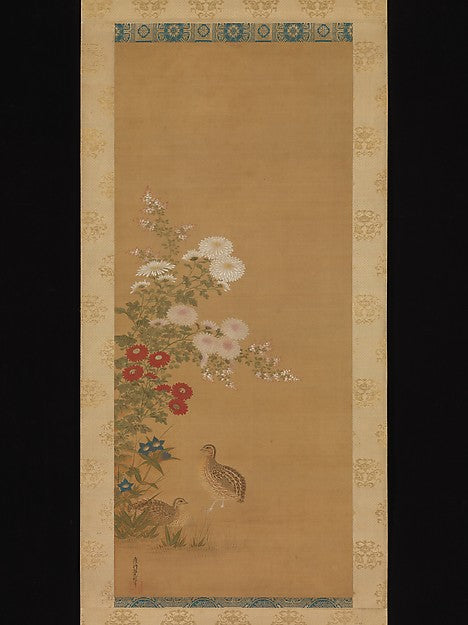 ,Quail and Autumn Flowers late 17th cent-Tosa Mitsuoki ,Japan ukiyo-e Period Image,16x12"(A3) Poster