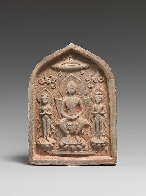 Votive Tablet with Buddhist Triad 7th cent,  Poster Print Wall Art