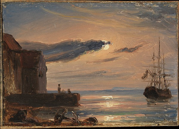 Thomas Fearnley:Moonlit Harbor in Southern Italy c1833–35-16x12"(A3) Poster
