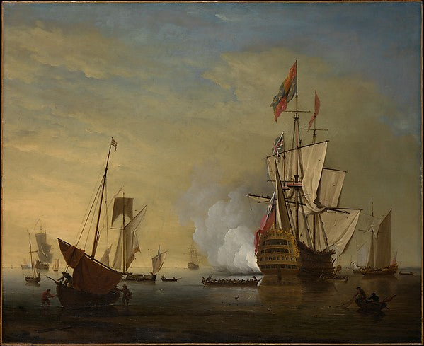 Peter Monamy:Harbor Scene: An English Ship with Sails Loosen-16x12"(A3) Poster