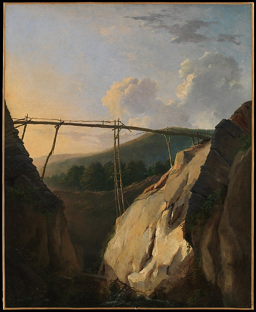 Eugène-Joseph Verboeckhoven:Mountainous Landscape with Bridg-16x12"(A3) Poster