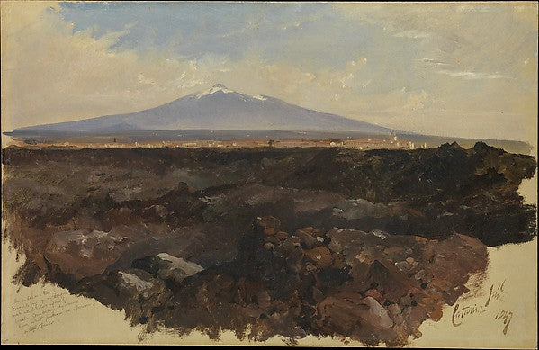 Edward Lear:Catania and Mount Etna 1847-16x12"(A3) Poster