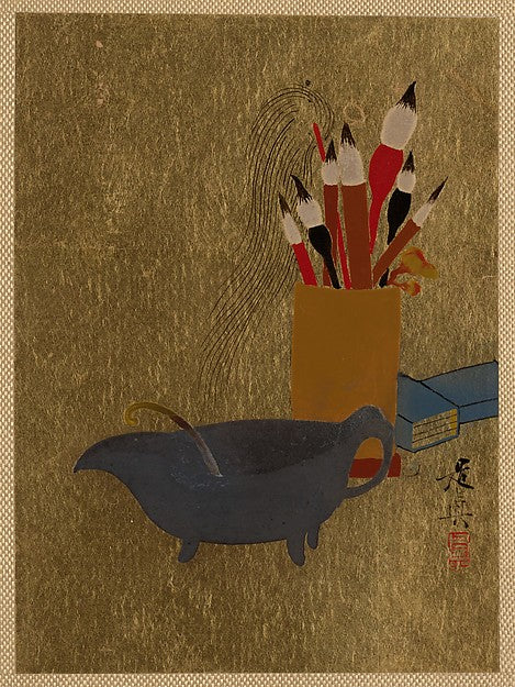 Kettle and Box with Paint Brushes 1882-Shibata Zeshin,  Poster Print