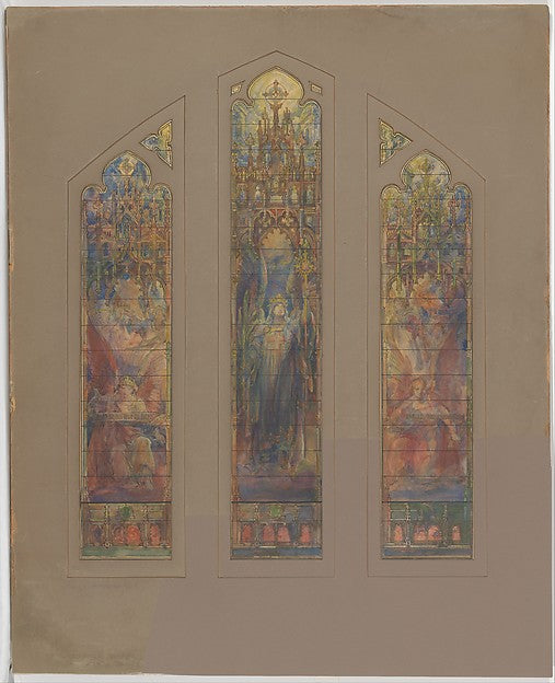 Design for triple lancet window late 19th–early 20th cent Poss,  Poster Print Wall Art