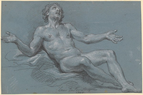 Seated Male Nude 1704-Louis de Boullogne the Younger,16x12"(A3)Poster