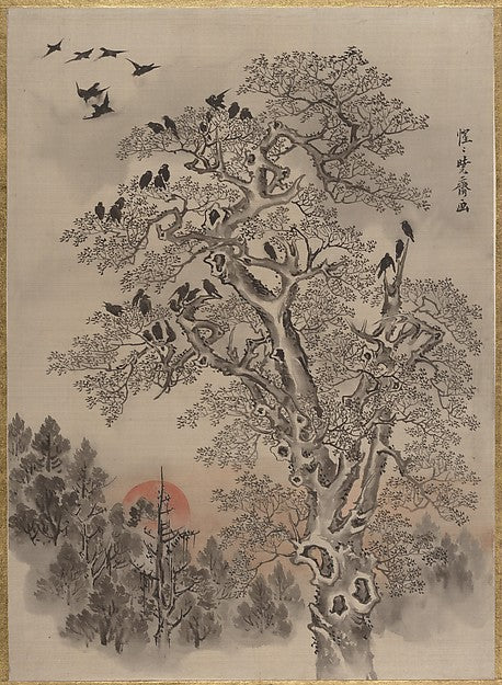 ,Flock of Crows at Dawn c1887-Kawanabe Ky?sai,16x12"(A3) Poster