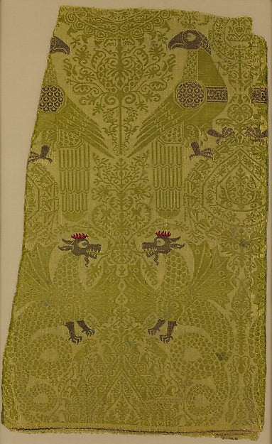 :Textile Fragment with brocade with Bird Dragon and Palmette-16x12"(A3) Poster