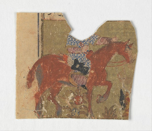:"Horseman and Fragment of Text" Folio from a Shahnama c1330-16x12"(A3) Poster