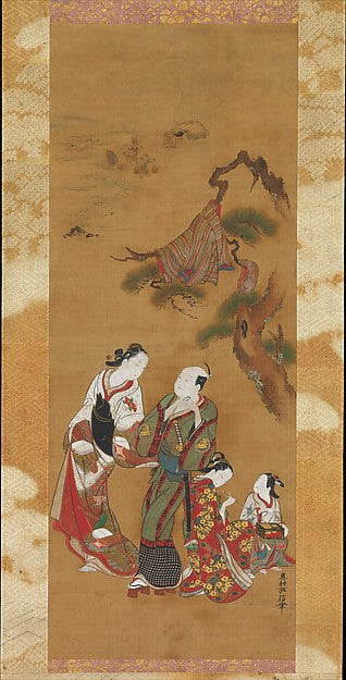 Yukihira and Two Brinemaidens at Suma 18th cent-Okumura Masano,Classic Ming China Image,16x12"(A3) Poster