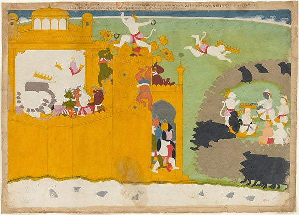 The Monkey Leader Angada Steals Ravana's Crown from His Fortre,  Poster Print Wall Art