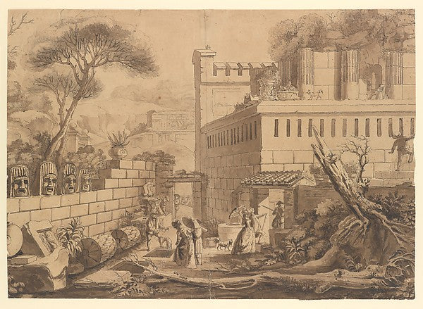 Visitors Inspecting Classical Ruins n.d.-attributed to Louis J,16x12"(A3)Poster