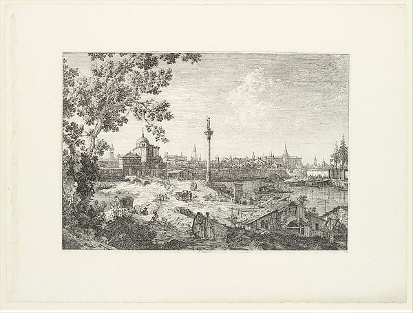 Imaginary View of Padua  with a campanile and domed church at,  Poster Print Wall Art