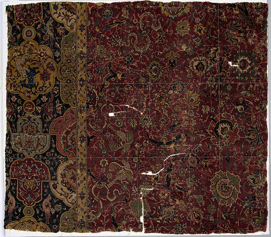 :Fragment of a Carpet with Cartouche Border late 16th centur-16x12"(A3) Poster