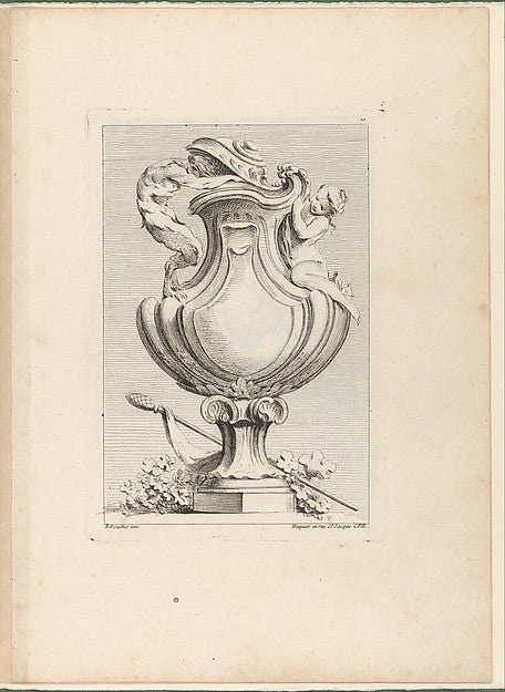 Design for a vase with a faun and a nymph  from Livre de Vases,  Poster Print Wall Art