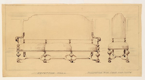 Design for furniture c1892–1920 Possibly Tiffany Glass Company,  Poster Print Wall Art