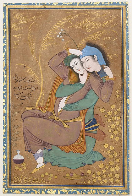 Painting by Riza-yi `Abbasi:The Lovers dated A.H. 1039/ A.D.-16x12