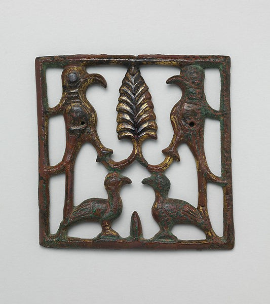 :Appliqué Plaque with a Tree and Four Birds 12th century-16x12"(A3) Poster