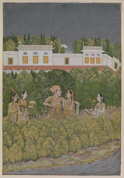 Nidha Mal:Prince and Ladies in a Garden mid-18th century-16x12"(A3) Poster