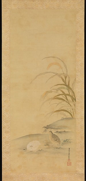 ,Quail and Millet late 17th cent-Kiyohara Yukinobu ,Japan ukiyo-e Period Image,16x12"(A3) Poster