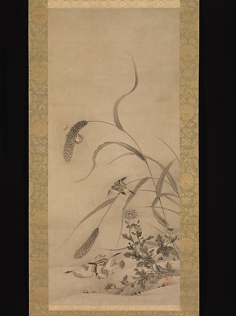 ,Millet and Sparrows mid-16th cent-Geiai ,Japan ukiyo-e Period Image,16x12"(A3) Poster
