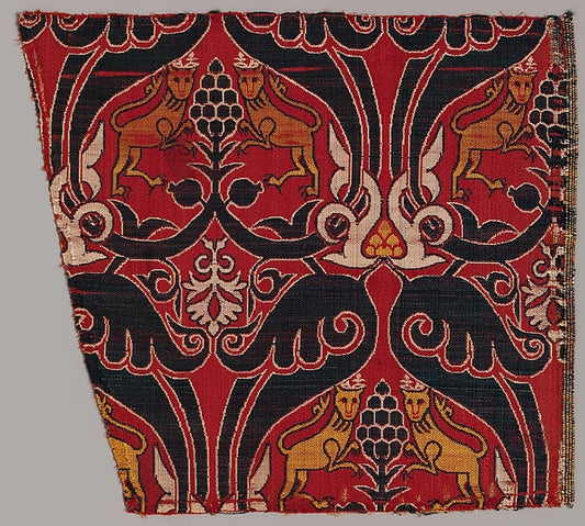 :Silk Fragment with Lions and Pomegranates late 15th century-16x12"(A3) Poster