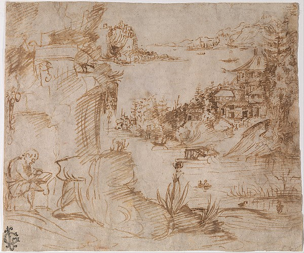 The Veneto:Landscape with Figure early 16th century-16x12"(A3) Poster