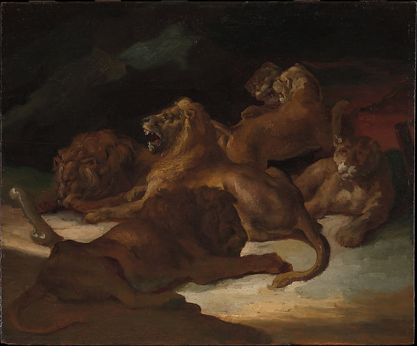 Théodore Gericault:Lions in a Mountainous Landscape c1818–20-16x12"(A3) Poster