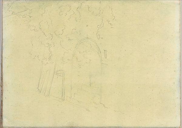 Joseph Wright:Trees Next to an Arched Opening Containing Ste-16x12"(A3) Poster