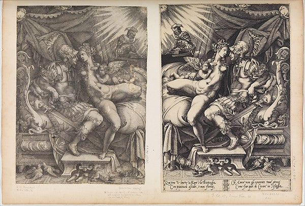 Mars and Venus [1543]-Engraved by Enea Vico,After Giovanni Ba,  Poster Print Wall Art