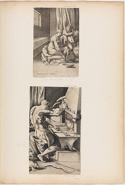Venus and Mars Embracing as Vulcan Works at His Forge  1543-En,  Poster Print Wall Art