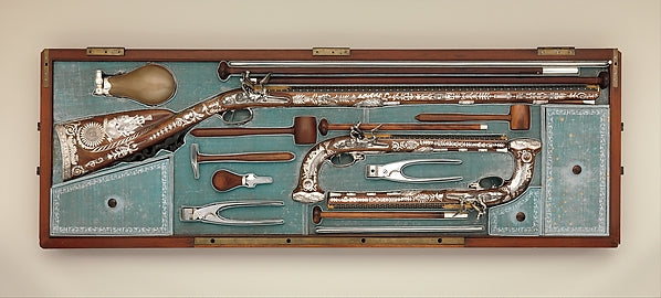 Cased Set of a Flintlock Rifle  a Pair of Pistols  and Accesso,  Poster Print Wall Art