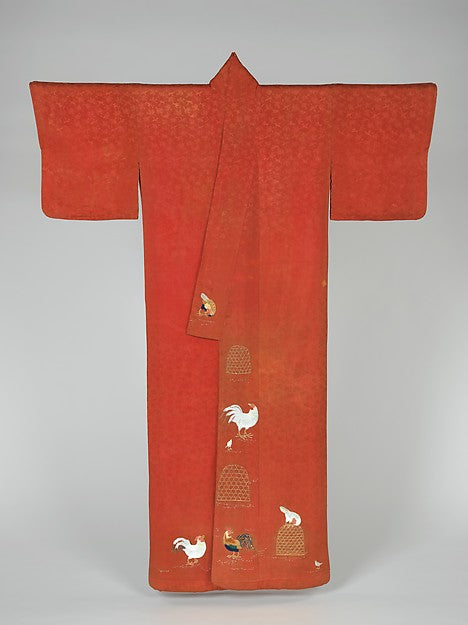 ,Kosode Robe with Roosters and Hens 19th cent,Classic Ming China Image,16x12"(A3) Poster