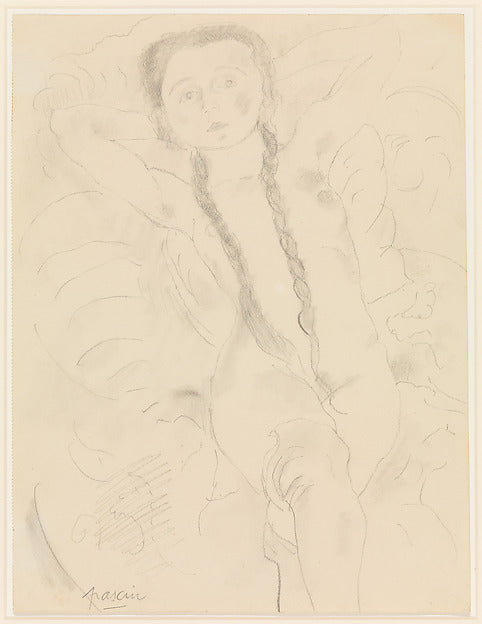 Jules Pascin , Vidin 1885–1930 Paris) - Nude Girl with Braids , Poster Print Wall Art