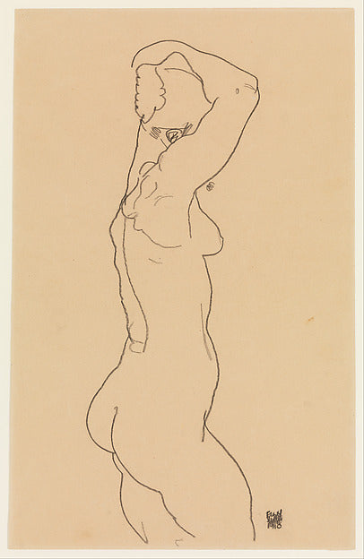 Egon Schiele:Standing Nude Facing Right 1918-16x12