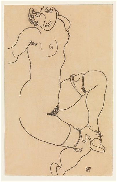 Egon Schiele:Seated Nude in Shoes and Stockings 1918-16x12"(A3) Poster